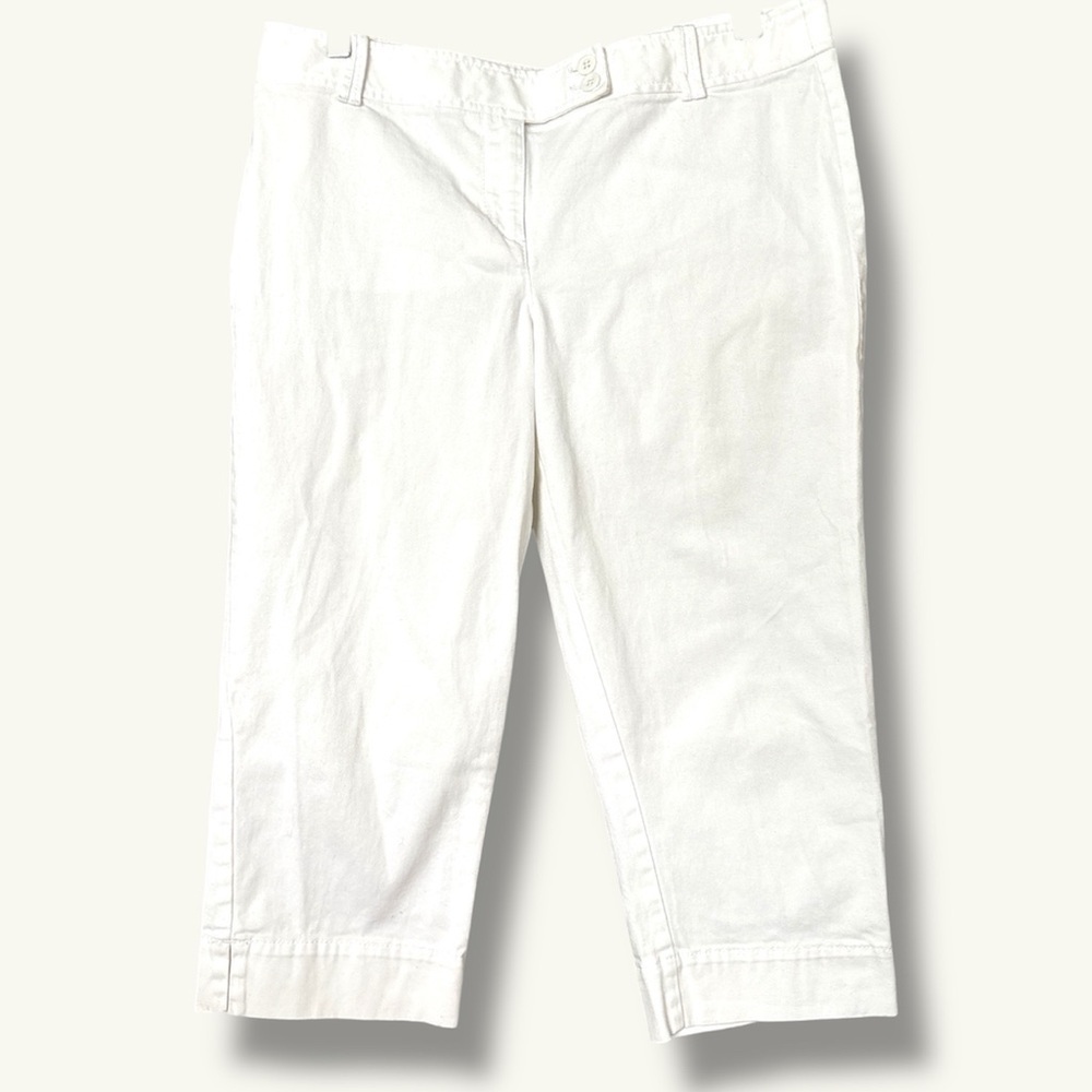 LOFT Catalina Capri Marisa Fit White Cotton Side Slit Cropped Pants 10P Petite